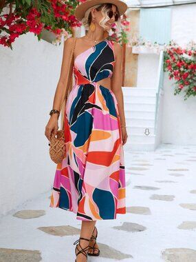 Alina printed Cutout one-shoulder Sleeveless Dress Size M